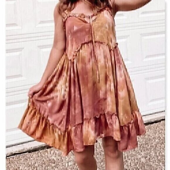 WILD FABLE Mauve Pink Orange Tie Dye Sleeveless Boho Mini Swing Babydoll Dress - Picture 1 of 12